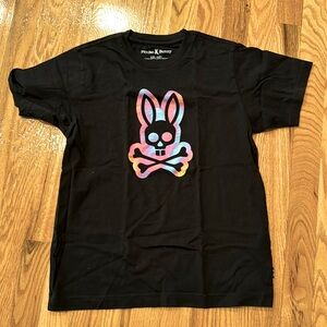 Girls Psycho Bunny T-Shirt with Multi Color Large Logo in Black Size Large 14-16